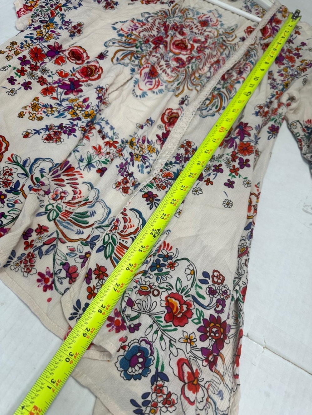 Bila Boho Hippie Floral Long Kimono Duster Cover-Up Cardigan XS/S Lace Trim - Picture 10 of 12